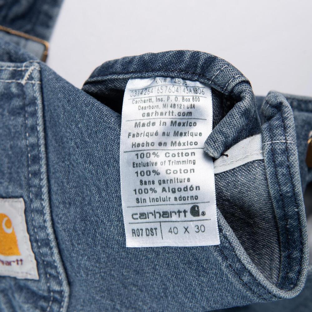Carhartt Denim Overalls 40x30 Relaxed Fit Blue Workwear Bib Dungarees R07 DST - Picture 5 of 8